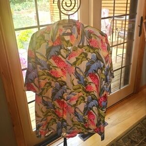 Nautica Silk & Linen Soft Tropical Hawaiian‎ Vibes SS Casual Button Sz. L Shirt